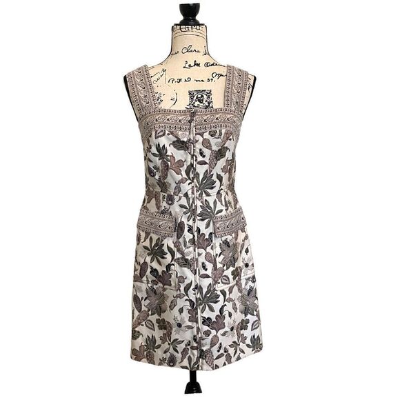 NWT Tory Burch New Ivory Wisteria Silk Sleeveless Zip Up Women's Shift Dress Siz - Picture 2 of 11